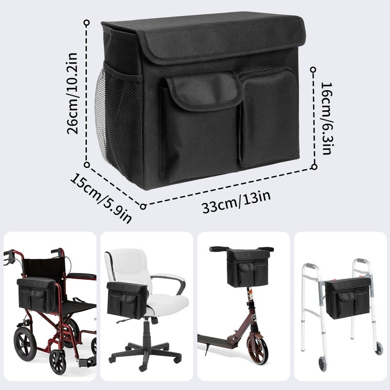 Jenlan Mobility Scooter Bag for Wheelchairs & Rollators - 13x5.9x10.2inch Storage Organizer Pouch with Laptop Pocket, Cup Holders | Waterproof Scooter Basket for Essentials, Phones, Accessories - Image 2